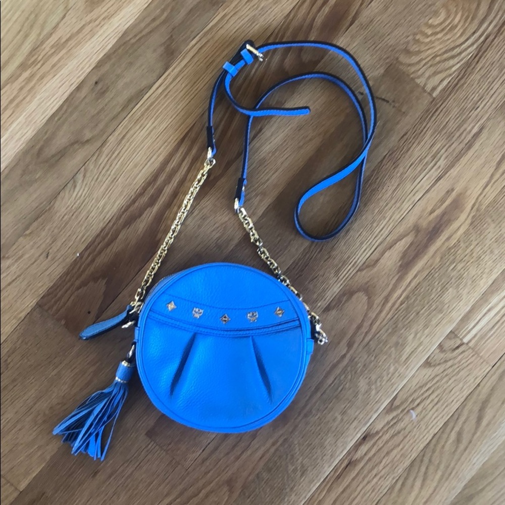MCM Leather Tambourine Crossbody Bag Blue